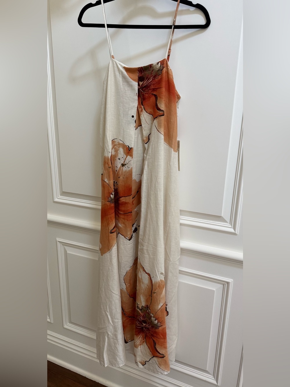 Calypso St Barth Linen Cream Maxi Dress with Orange Floral Print